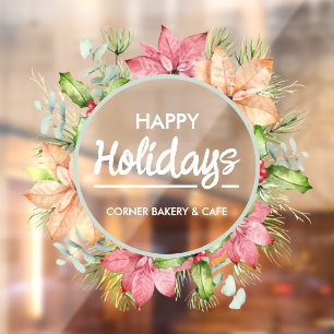 Greenery Poinsettia Prettige feestdagen Raamsticker