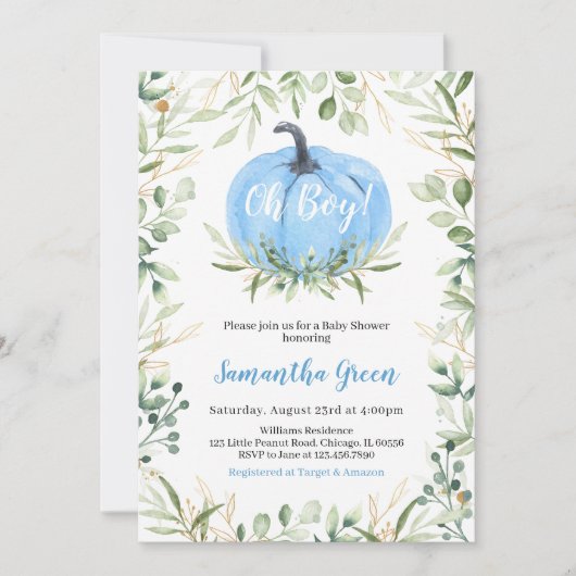 Greenery pompoen Baby shower Kaart (Voorkant)