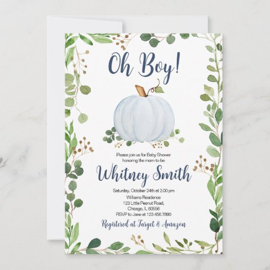 Greenery pompoen Baby shower Kaart (Voorkant)