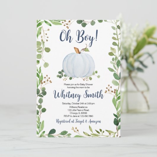 Greenery pompoen Baby shower Kaart (Staand voorkant)