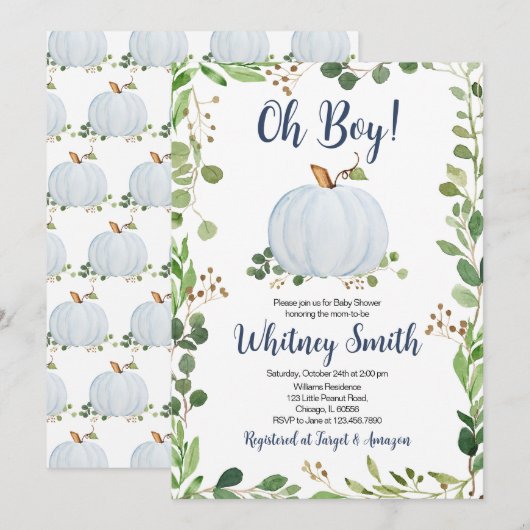 Greenery pompoen Baby shower Kaart (Voorkant / Achterkant)