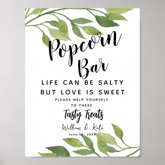 greenery Popcorn Bar trouwbord Poster (Voorkant)