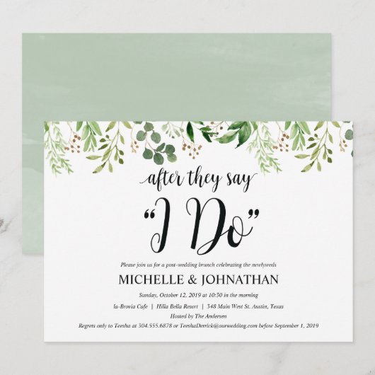 Greenery Post Wedding Brunch Invitation Kaart (Voorkant / Achterkant)