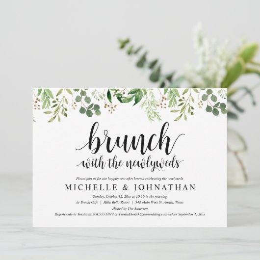 Greenery Post Wedding Brunch Invitation Kaart (Staand voorkant)