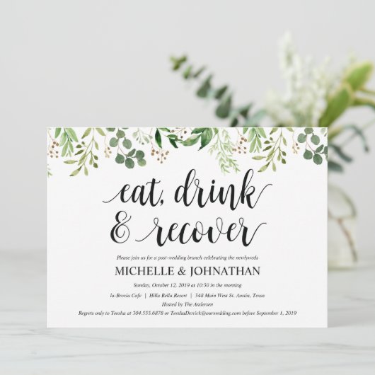 Greenery Post Wedding Brunch Invitation Kaart (Staand voorkant)