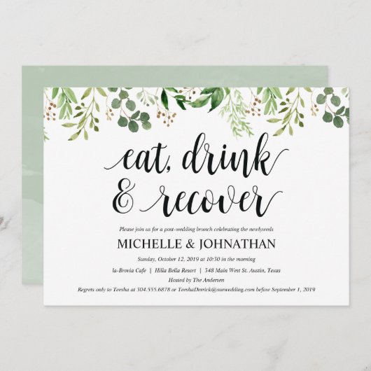 Greenery Post Wedding Brunch Invitation Kaart (Voorkant / Achterkant)