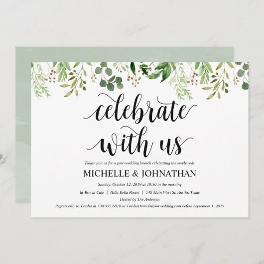 Greenery Post Wedding Brunch Invitation Kaart (Voorkant / Achterkant)
