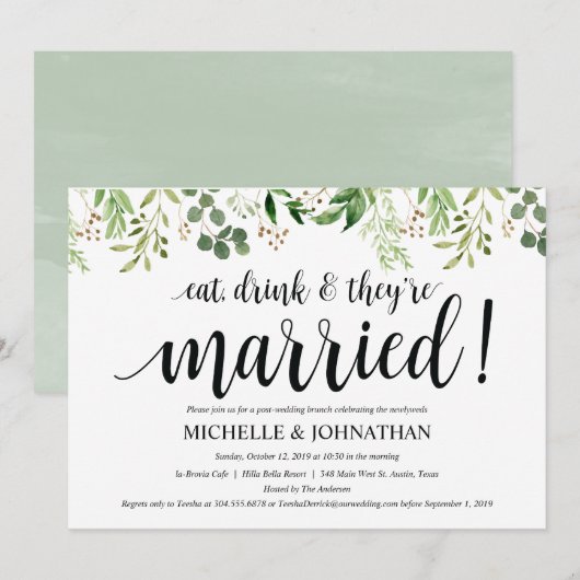 Greenery Post Wedding Brunch Uitnodigingskaart Kaart (Voorkant / Achterkant)
