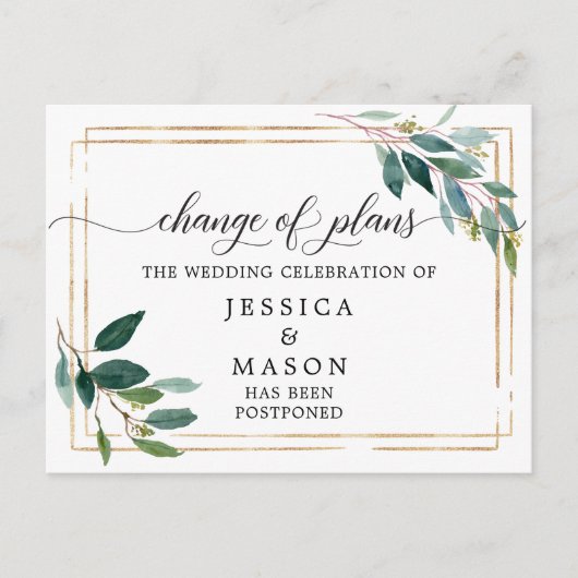 Greenery Postponed Wedding Change the Date Briefkaart (Voorkant)
