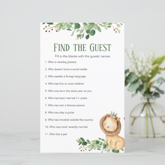 Greenery Prince Lion Baby shower vindt de gast (Staand voorkant)