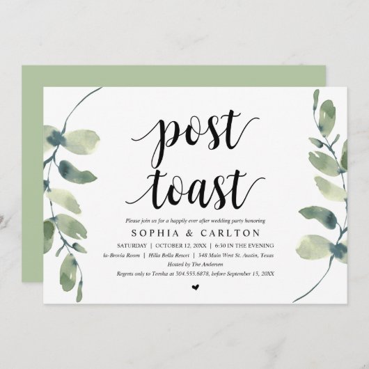Greenery, Ptoast Wedding Party Kaart (Voorkant / Achterkant)