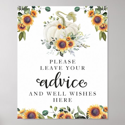 Greenery Pumpkin Baby shower Advice Sign Poster (Voorkant)