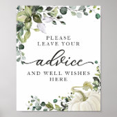 Greenery Pumpkin Baby shower Advice Sign Poster (Voorkant)