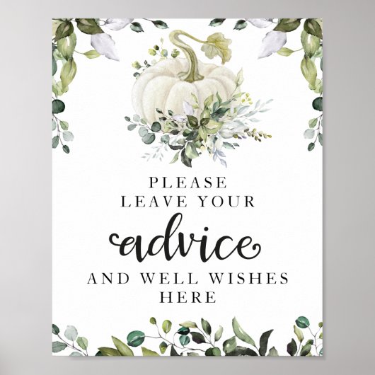 Greenery Pumpkin Baby shower Advice Sign Poster (Voorkant)