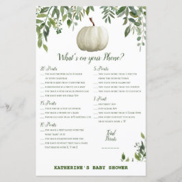 Greenery Pumpkin Baby shower Game PRINED