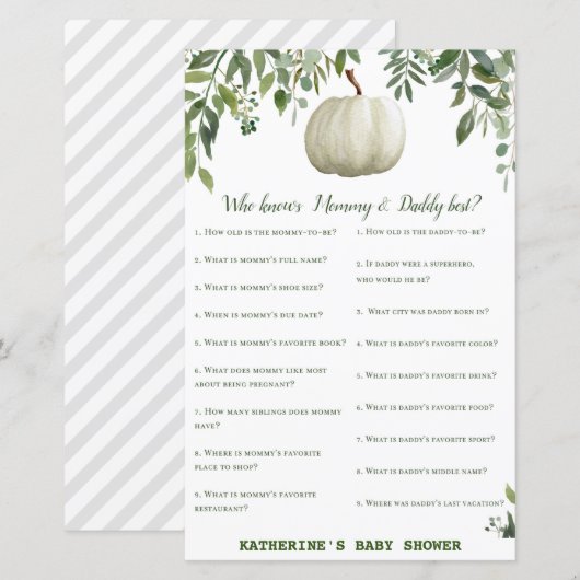 Greenery Pumpkin Baby shower Game PRINED (Voorkant / Achterkant)
