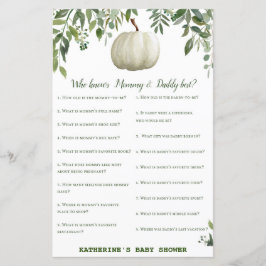 Greenery Pumpkin Baby shower Game PRINED