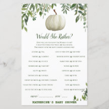 Greenery Pumpkin Baby shower Game PRINED