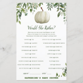 Greenery Pumpkin Baby shower Game PRINED