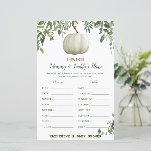 Greenery Pumpkin Baby shower Game PRINED (Staand voorkant)