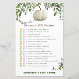 Greenery Pumpkin Baby shower Game PRINED