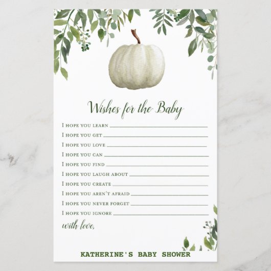 Greenery Pumpkin Baby shower Game PRINED (Voorkant)