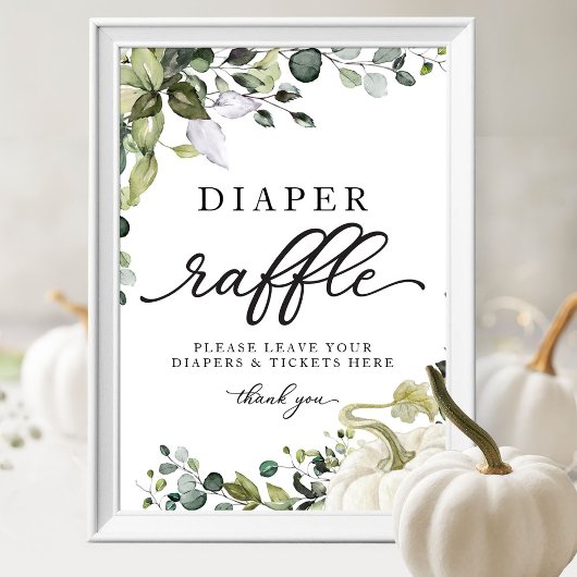 Greenery Pumpkin Baby shower Luier Raffle Sign Poster