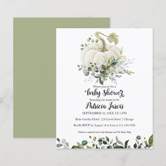 Greenery Pumpkin Budget Baby shower (Voorkant / Achterkant)