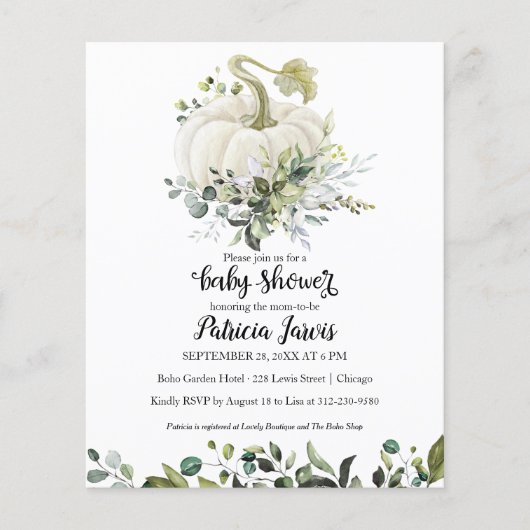 Greenery Pumpkin Budget Baby shower (Voorkant)