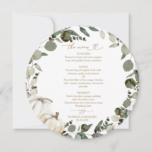 Greenery Pumpkin Circle Wedding Menu Kaart (Voorkant)