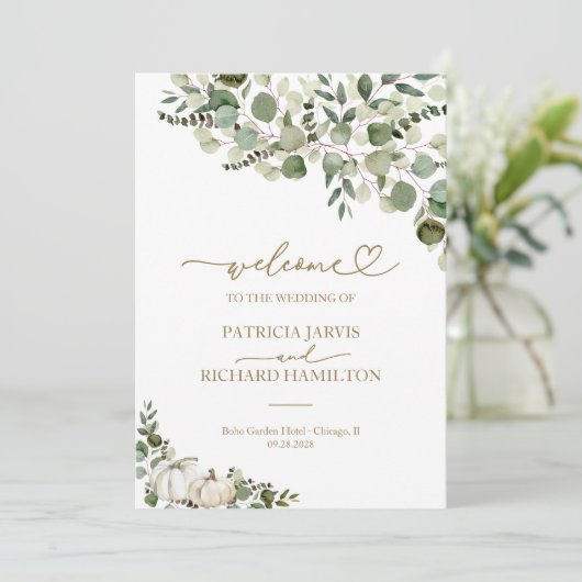 Greenery Pumpkin Fall Wedding Ceremony Programma (Staand voorkant)