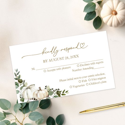 Greenery Pumpkin Fall Wedding RSVP-kaart Informatiekaartje