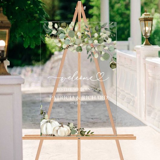Greenery Pumpkin Fall Wedding Welkom Acryl Bord