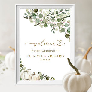 Greenery Pumpkin Fall Wedding Welkom Poster