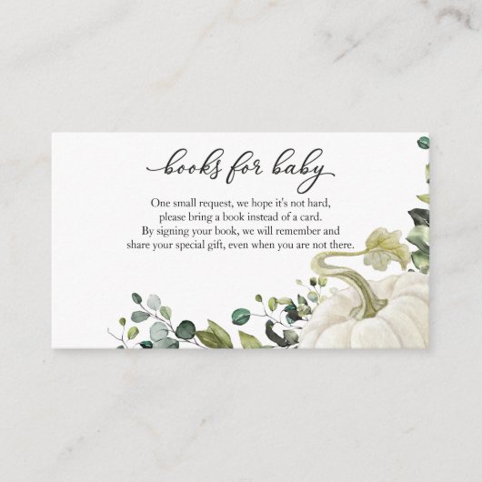 Greenery Pumpkin Herfst Baby shower Boeken voor Ba Informatiekaartje (Voorkant)