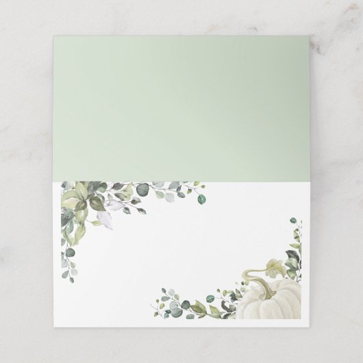 Greenery Pumpkin Herfst Baby shower Place Card Plaatskaartje (Buitenkant ongevouwen)