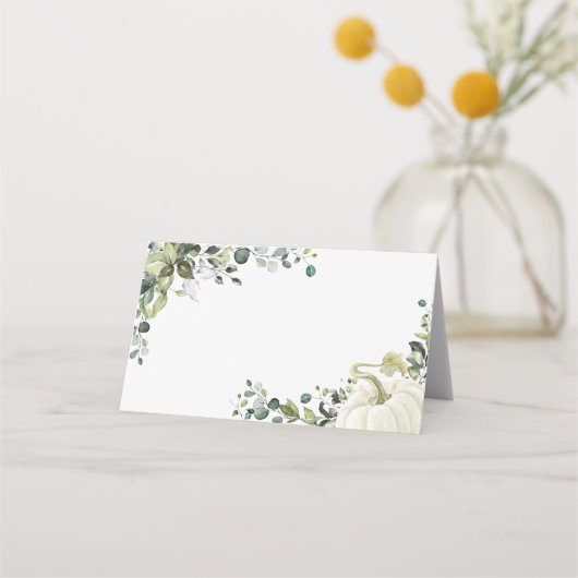 Greenery Pumpkin Herfst Baby shower Place Card Plaatskaartje (Voorkant)