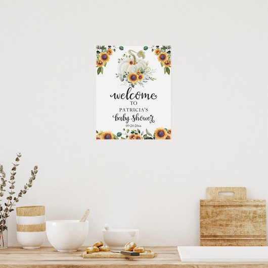 Greenery Pumpkin Herfst Baby shower Welkom Poster (Keuken)