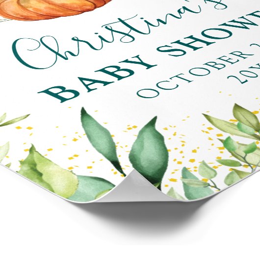 Greenery Pumpkin Herfst Baby shower Welkom Poster (Hoek)