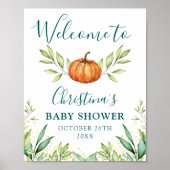 Greenery Pumpkin Herfst Baby shower Welkom Poster (Voorkant)