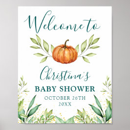 Greenery Pumpkin Herfst Baby shower Welkom Poster