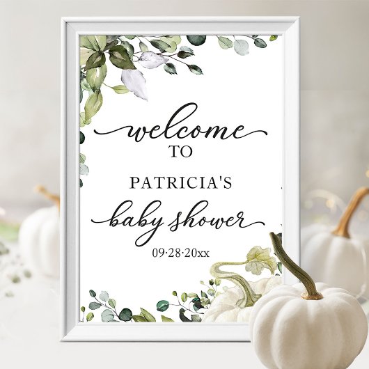 Greenery Pumpkin Herfst Baby shower Welkom Poster