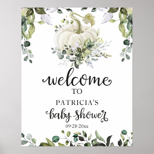 Greenery Pumpkin Herfst Baby shower Welkom Poster (Voorkant)