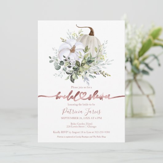 Greenery Pumpkin Herfst Bridal Shower Kaart (Staand voorkant)