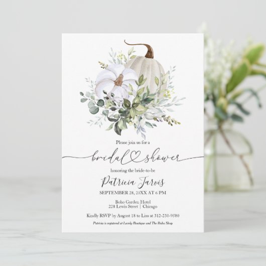 Greenery Pumpkin Herfst Bridal Shower Kaart (Staand voorkant)