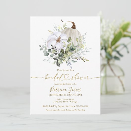 Greenery Pumpkin Herfst Bridal Shower Kaart (Staand voorkant)