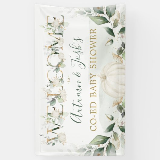 Greenery Pumpkin Herfst Coed Baby shower Welkom Spandoek (Verticaal)