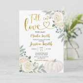 Greenery Pumpkin Herfst in Love Baby shower Invita Kaart (Staand voorkant)