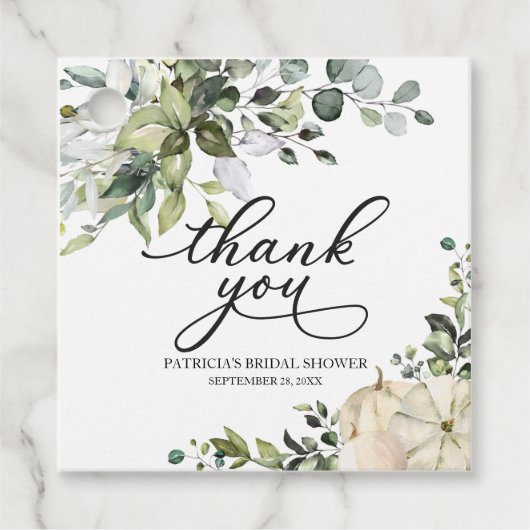 Greenery Pumpkin Herfst Vrijgezellenfeest Bedankjes Labels (Voorkant)