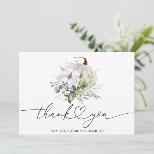 Greenery Pumpkin Herfst Vrijgezellenfeest Dank u Kaart (Staand voorkant)